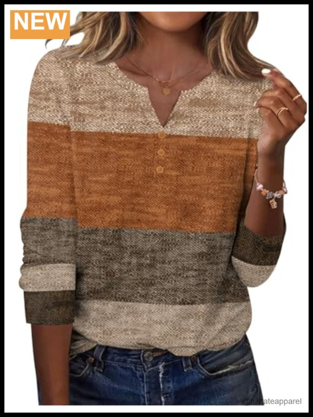 Long Sleeve V Neck Henley Tunic Top Blouse Geometric Print Fall Casual